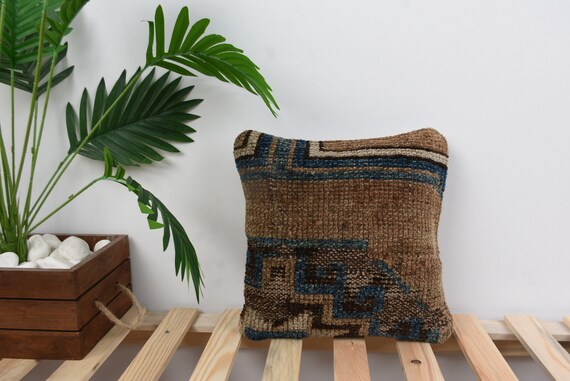 Vintage Kissen, Kissen für Couch, 12x12 Kilim Kissen, Vintage Kelim Kissen, Braunes Kissen, Sofa Kissenbezug,