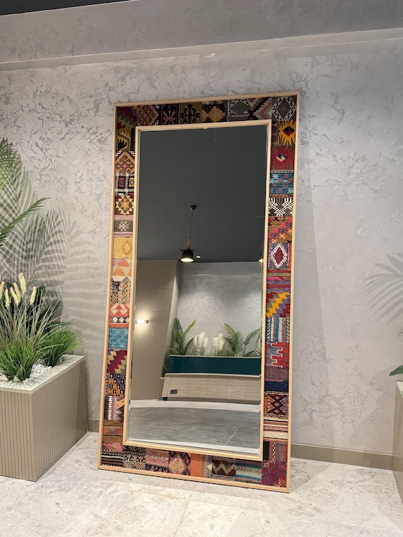 Turkish Kilim Design Mirror, Unique Handmade Kilim Mirror, Turkish Rug Frame, Boho Wall Decor, Ethnic Mirror Design, Unique Home Accent,