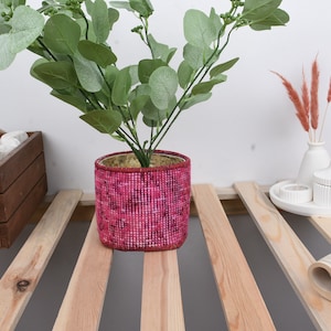 Vintage Rug Design Planter, Organizer Baskets, Handmade Basket, 5x6 Inches, Flower Vases, Hand Woven Storage Basket, Yarn Storage, 20001
