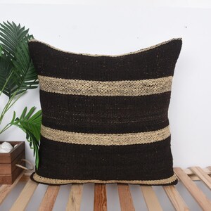Handmade Kilim Cushion, Vintage Kilim Pillow, 24x24 Kilim Pillow Cover, Pillow for Sofa, Brown Pillow, Ethnic Striped Kilim Pillow,