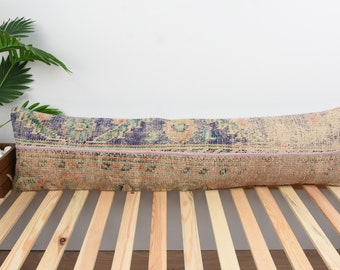 Pillow for Sofa, Vintage Kilim Throw Pillows, 12x48 Pillow for Couch, Home Decor Pillows, Blue Cushion, Bedding Pillows, Patchwork Pillows,