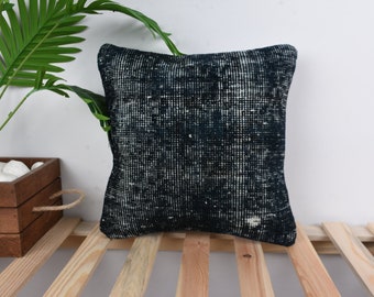 Almohadas antiguas, almohadas turcas, funda de almohada Kilim de 14x14, almohada para sofá, cojín azul, almohadas para alfombra, funda de almohada para patio exterior,