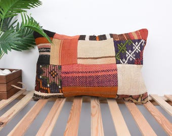 Kilim Pillow, Home Decor Pillow, 16x24 Kilim Pillow Cover, Pillow for Couch, Beige Cushion, Rectangular Pillow, Patchwork Pillow,