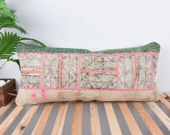Boho Pillow, Home Decor Pillow, 16x36 Interior Designer Pillow, Antique Pillows, Beige Pillowcase, Rectangular Pillow, Patchwork Pillow,