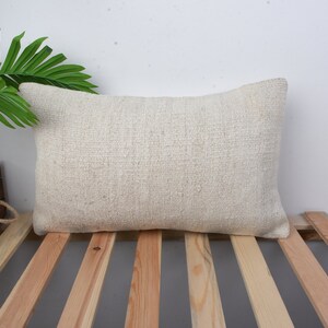 Interior Designer Pillow, Boho Pillow, 12x20 Kilim Pillow, Ethnical Kilim Rug Pillow, White Pillow Cover, Rectangular Pillow, Hemp Pillow,