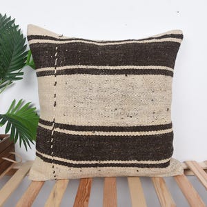 Vintage Kilim Pillow, Turkish Kilim Pillow, 24x24 Kilim Pillow Cover, Boho Pillow Sham Cover, Beige Cushion Case, Handwoven Striped Pillow,