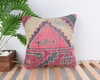 Kilim Cushion Sham, Home Decor Pillow, 18x18 Pillow for Couch, Pillow for Sofa, Pink Cushion Case, Carpet Pillow, Office Chair Cushion Case,