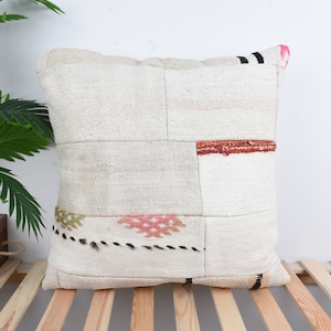 Kilim Pillow Cover, Gift Pillows, 24x24 Kilim Pillows, Antique Pillows, White Pillows, Patchwork Pillows, Hemp Pillows, Patio Pillowcase,