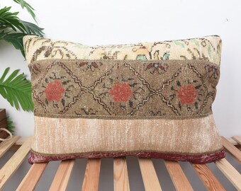 Home Decor Pillow, Gift Pillow, 20x28 Throw Kilim Pillow, Handmade Kilim Cushion, Beige Cushion, Rectangular Pillow, Patchwork Pillow,