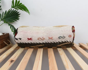 Kilim Pillow, Turkish Kilim Pillow, Turkish Pillow, White Pillow Sham, Patterned Cushion Cover, Luxury Cushion Cover, Small Bolster,