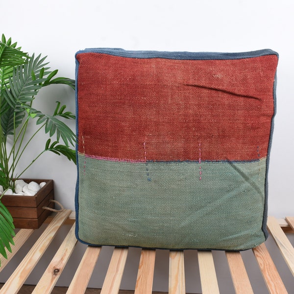 Pouf turc de luxe, pouf d'intérieur, 24 x 24 x 6, pouf kilim turc, pouf kilim, taie d'oreiller, bouffée de sol, taie d'oreiller tribal, cadeau de pendaison de crémaillère,