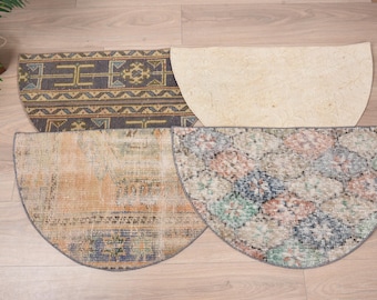 Handmade Semicircular Kilim Doormat, Vintage Half Round Rug, Eco-Friendly Entryway Mat, Boho Bathroom Decor, Turkish Floor Accent for Spaces