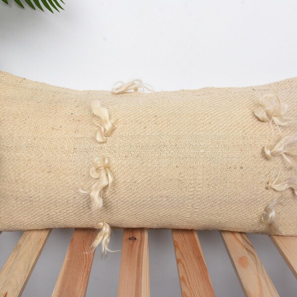 Antique Pillows, Kilim Pillow Cover, 12x24 Kilim Cushion Sham, Interior Designer Pillow, Beige Pillow Cover, Embroidered Lumbar Pillow,