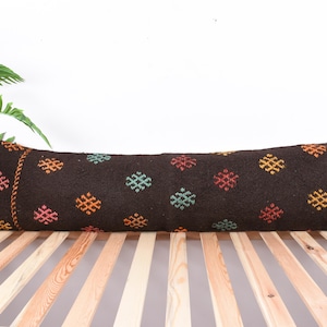 Vintage Kilim Pillow, Vintage Kilim Throw Pillow, 12x48 Ethnical Kilim Rug Pillow, Kilim Pillow Cover, Brown Cushion, Rectangular Pillow,