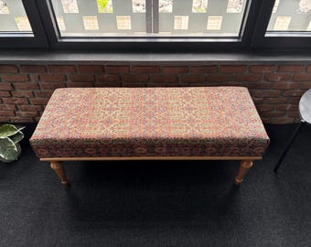 Entry Bench, Aztec Upholstered Bench, Turkish Rug Bench, Wood Ottoman Bench, Handmade Ottoman Bench, Farmhouse Decor, Piano Bench