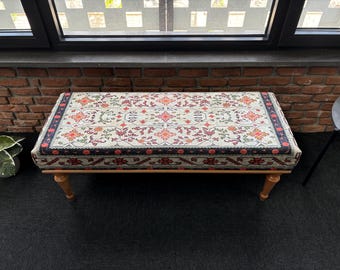 Handmade Ottoman Bench, Turkish Rug Bench, Wood Ottoman Bench, Farmhouse Decor, Entry Bench, Coffee Table, Aztec Upholstered Bench,