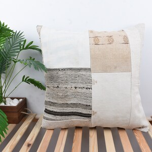 Home Decor Pillow, Gift Pillow, 28x28 Throw Kilim Pillow, Pillow for Sofa, White Cushion, Patchwork Pillow, Classic Stripe Design Pillow,