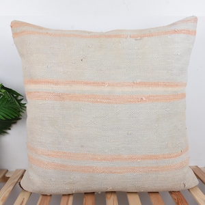 Kilim Pillow Cover, Interior Designer Pillow, 32x32 Vintage Kilim Pillow, Pillow for Sofa, Beige Cushion, Contemporary Striped Pillow,