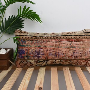 Kilim Pillow, Pillow for Sofa, 12x24 Turkish Kilim Pillow, Vintage Pillow, Red Pillow Cover, Bedding Pillow, Patchwork Pillow, Carpet Pillow