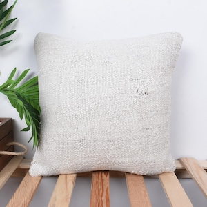 Interior Designer Pillow, Gift Pillow, 16x16 Throw Kilim Pillow, Turkish Pillow, White Pillow, Rustic Bohemian Hemp  Pillow,