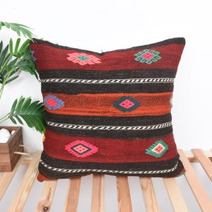 Kilim Cushion Sham, Ethnical Kilim Rug Pillow, 24x24 Throw Kilim Pillow, Pillow for Couch, Brown Cushion Case, Vintage Kilim Pillow,