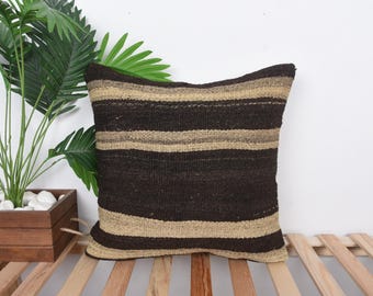 Vintage Kilim Throw Pillow, Turkish Kilim Pillow, 20x20 Vintage Kilim Pillow, Vintage Pillow, Brown Pillow, Boho Stripe Kilim Pillow,