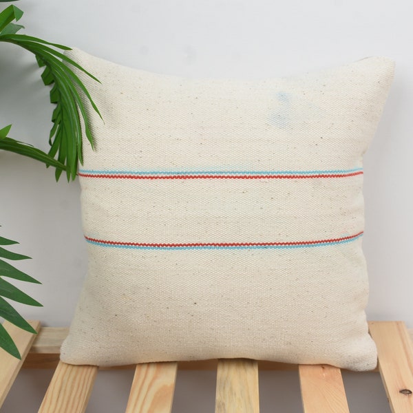 Home Decor Pillow Gift 14x14 Turkish for Couch Vintage White Cover Neutral Muted Cushion Case Bed Luxury Pastel Custom Handwoven Patio