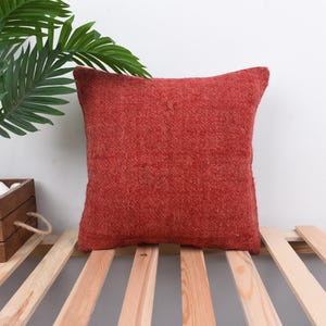 Capa de Almofada Kilim, Almofada Kilim, Almofada Kilim Vintage 16x16, Almofada Boho, Capa de Almofada Vermelha, Almofada Monocromática Simples,