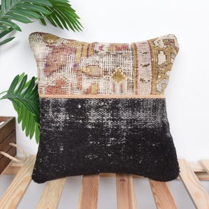 Throw Kilim Pillow, Vintage Pillow, 16x16 Kilim Pillow Cover, Pillow for Sofa, Brown Cushion, Patchwork Pillow, Rug Pillow, Antique Pillows,