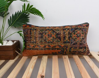Pillow for Sofa, Kilim Pillow Cover, 12x24 Interior Designer Pillows, Gift Pillows, Blue Cushion, Rectangular Pillows, Textured Pillows,