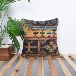 Handmade Kilim Cushion, Boho Pillow Sham Cover, 16x16 Pillow for Couch, Gift Pillow, Orange Cushion, Patchwork Pillow, Carpet Pillow,