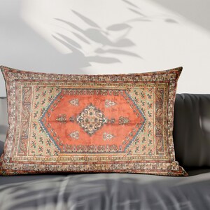 Orange 14x20 Kissen, Kelim Kelim Lendenkissen, türkisches Teppichkissen, ethnisches Musterkissen, Boho-Kissen