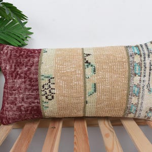 Turkish Kilim Pillow, Home Decor Pillow, 12x24 Pillow for Sofa, Kilim Cushion Sham, Beige Cushion, Rectangular Pillow, Patchwork Pillow,