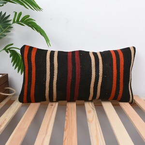 Almofadas vintage, almofadas para presente, almofada Kilim feita à mão 12x24, almofada para sofá, fronha marrom, almofadas lombares Boho, monocromática simples,