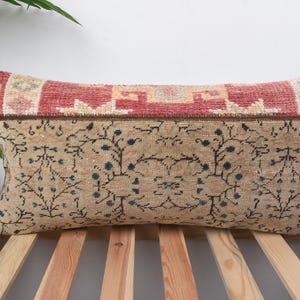 Throw Kilim Pillow, Home Decor Pillow, 12x24 Kilim Cushion Sham, Gift Pillow, Beige Pillow, Rectangular Pillow, Patchwork Pillow,