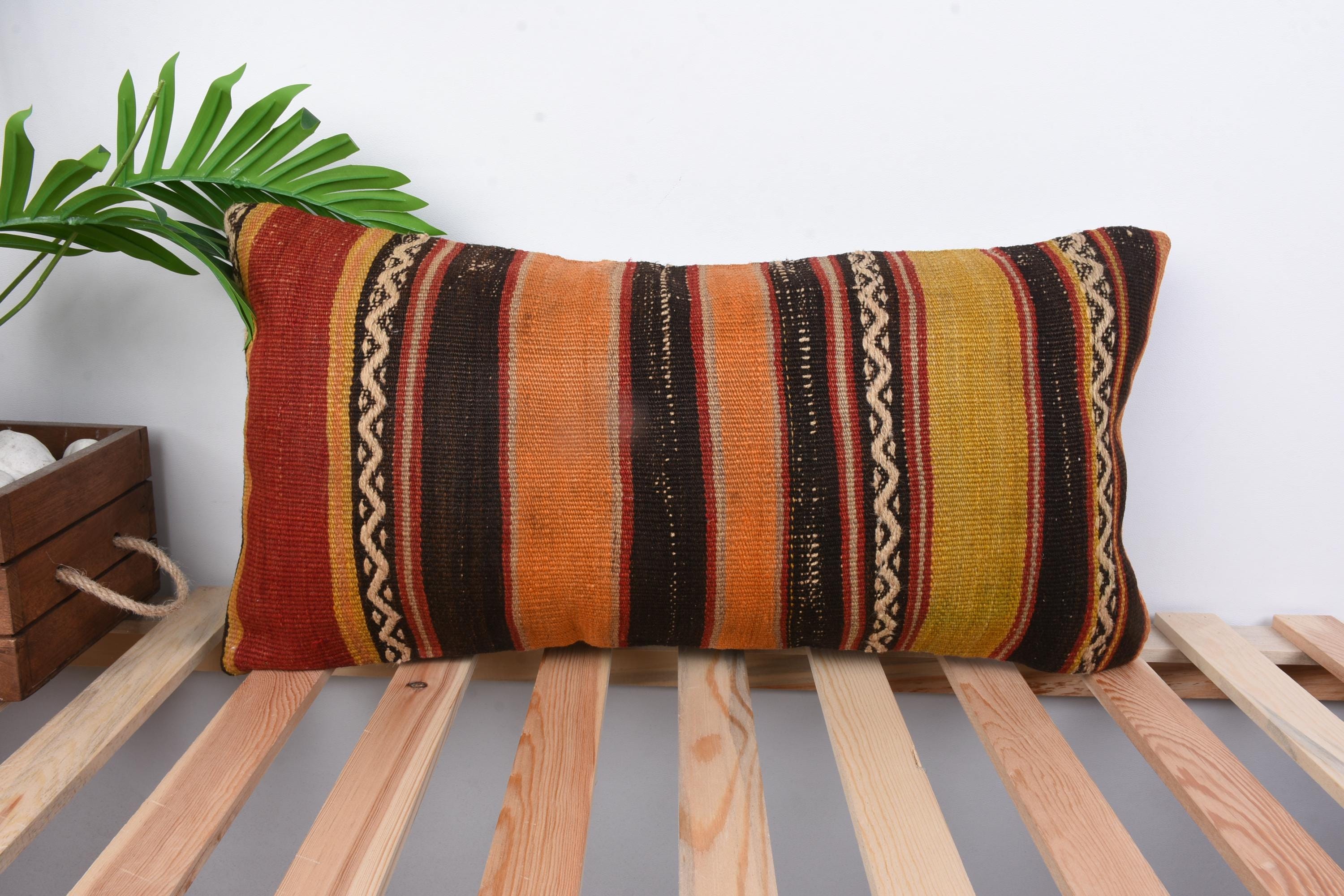 Kilim Pillow, Turkish Kilim Pillow, 12x24 Antique Pillows, Handmade Kilim  Cushion, Orange Cushion, Rectangular Pillow, Striped Pillow,
