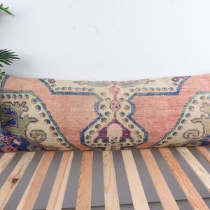 Interior Designer Pillows, Throw Kilim Pillows, 16x48 Vintage Pillows, Kilim Pillows, Red Cushion, Rectangular Pillows, Hand Knotted Pillow,