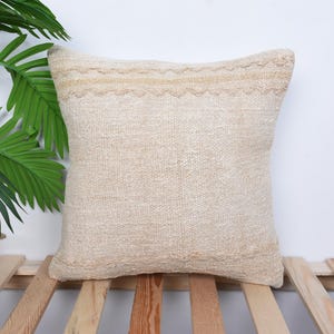 Kilim Cushion Sham, Kilim Pillow Cover, 16x16 Throw Kilim Pillow, Pillow for Couch, Beige Cushion Case, Contemporary Striped Pillow,