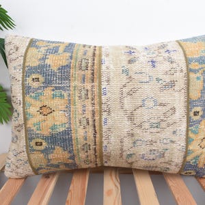 Handmade Kilim Cushion, Vintage Pillow, 16x24 Pillow for Couch, Pillow for Sofa, Blue Cushion Case, Bedding Pillow, Patchwork Pillow,