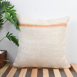 Kilim Pillow Cover, Vintage Kilim Pillows, 20x20 Pillow for Sofa, Gift Pillows, White Pillow Cover, Hemp Pillows, Decorative Pillowcase,