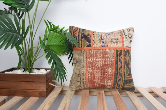 Boho Pillow, Kilim Pillow Cover, 16x16 Handmade Kilim Cushion, Vintage  Kilim Pillow, Red Cushion Case, Patchwork Pillow, Carpet Pillow,