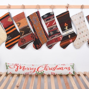 Christmas Kilim Stockings, Handwoven Stocking, 8x19 inches Decorative Christmas Stocking, Anatolian Stocking, Family Christmas Stockings,