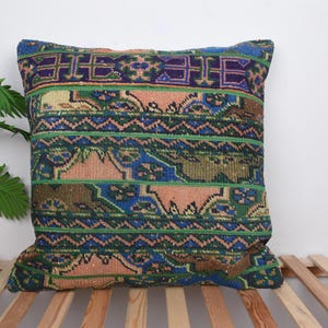 Interior Designer Pillow, Home Decor Pillow, 28x28 Kilim Pillow Cover, Throw Kilim Pillow, Blue Cushion, Patchwork Pillow, Rug Pillow,