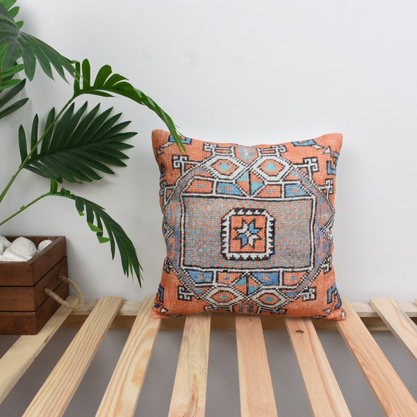 Colorful pillows, Soft Throw, Yoga Pillows, Vintage Style Outdoor Decor, Turkish Pillow, Handmade Kilim Cushion, Orange Pillow,