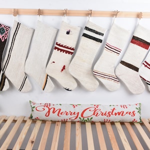 Turkish Kilim, Lovely Traditional Kilim Stocking, Decorative Stocking, Fireplace Decor Santa Socks, Handwoven Stocking, Xmas Stocking,
