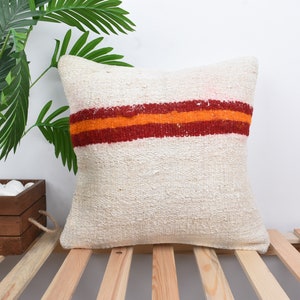 Vintage Kilim Pillows, Handmade Kilim Cushion, 18x18 Pillow for Sofa, Turkish Pillows, White Pillow Cover, Hemp Pillows, Seat Cushion,