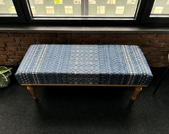 Turkish Rug Bench, Upholstered Wood Ottoman Bench, Handmade Ottoman Bench, Farmhouse Decor, Modern Bench Design, Aztec Upholstered Bench,