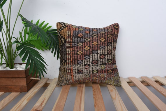 キリム枕カバー、キリムクッションシャム、16x16インチアンティーク枕