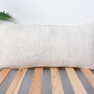 Gift Pillow, Ethnical Kilim Rug Pillow, 12x24 Pillow for Sofa, Turkish Kilim Pillow, White Pillow, Turkish Lumbar Pillow, Hemp Pillow,