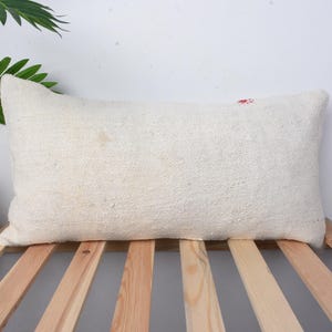 Gift Pillow, Handmade Kilim Cushion, 12x24 Home Decor Pillow, Ethnical Kilim Rug Pillow, White Cushion, Bedding Pillow, Hemp Pillow,